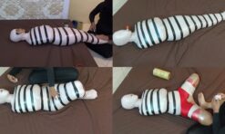 [RM143] A Girl Wrapped Into A Mummy Only Breathes From A Small Pipe And Given Vibrator Stimulation