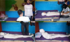 [RM008] The beautiful girl tore the duct tape on her body