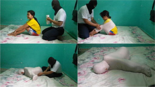[RM018] Poor girl was wrapped tightly in a position that it was difficult to move