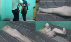 [RM021] (Incomplete) Girl Wrapped Into A Mummy With Leggings Then Wrapped Again With Duct Tape