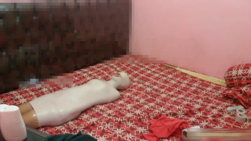 [RM024] Young Mother Tries To Be Wrapped Into A Mummy In Her Private Bedroom - Image 2