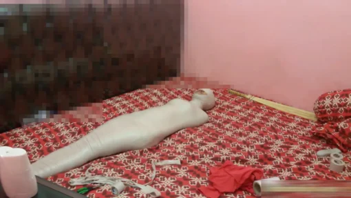 [RM024] Young Mother Tries To Be Wrapped Into A Mummy In Her Private Bedroom - Image 3