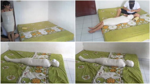[RM046] A nurse girl tries to be wrapped up into a mummy