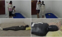 [RM048] A woman is tightly wrapped in 2 layers of cloth and gets breathplay