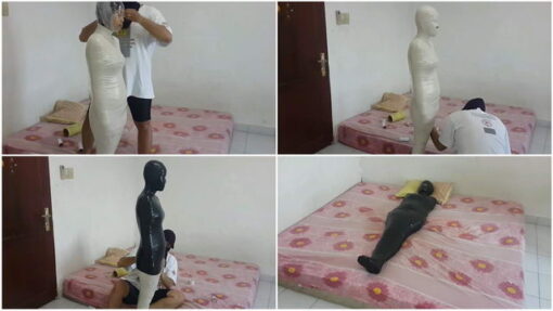 [RM049] A sexy girl is tightly wrapped in 2 layers of duct tape