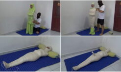 [RM055] A girl is wrapped in a prayer position and given a stimulus with a vibrator