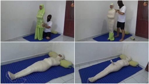 [RM055] A girl is wrapped in a prayer position and given a stimulus with a vibrator