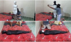 [RM059] A girl is mummified in 2 layers of duct tape