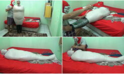 [RM064] A fat girl is mummified and gets a breathplay in her room