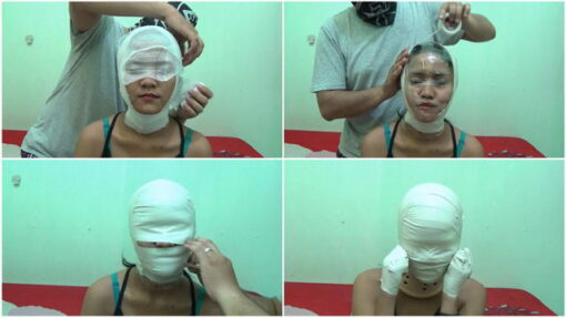[RM065] (Clip) A girl's head was tightly wrapped with duct tape and given a breath control