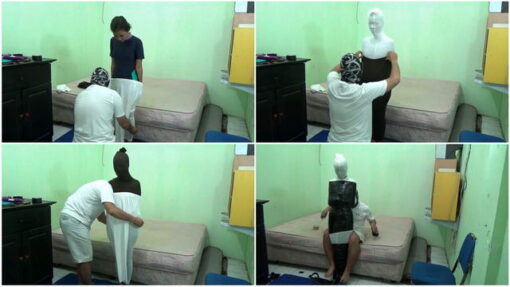 [RM067] This girl was helpless after being wrapped in 3 layers of leggings and vet tape