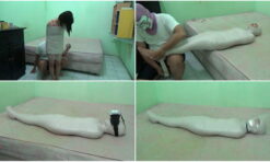 [RM070] Beautiful girl is mummified, is shown a japan bondage film, and gets a breathplay