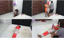 [RM076] Beautiful girl is helpless in red and white package when given vibrator stimulation