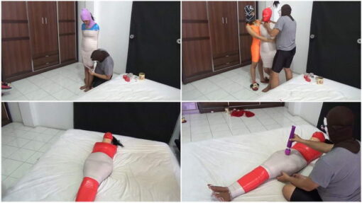 [RM076] Beautiful girl is helpless in red and white package when given vibrator stimulation