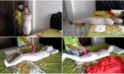 [RM083] A cute girl is 2 layers mummified and vibrator stimulated