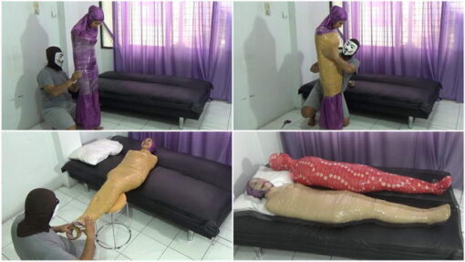 [RM092] A beautiful girl is mummified and has a ball gag in her mouth