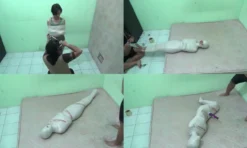 [RM098] Beautiful Girl Mummified In Room Then Decorated With Hello Kitty Stickers Then Stimulated With Vibrator