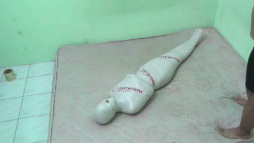 [RM098] Beautiful Girl Mummified In Room Then Decorated With Hello Kitty Stickers Then Stimulated With Vibrator - Image 4