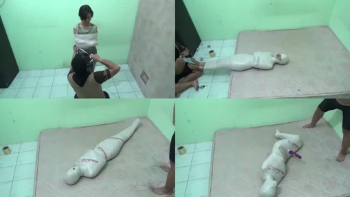 [RM098] Beautiful Girl Mummified In Room Then Decorated With Hello Kitty Stickers Then Stimulated With Vibrator