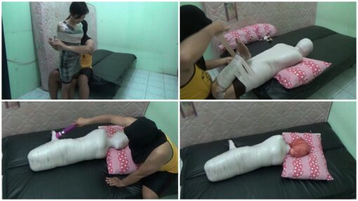 [RM103] The beautiful girl is wrapped in Hogtied and her head is wrapped in a plastic bag