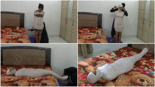 [RM117] Beautiful girl for the first time experience how to be a living mummy