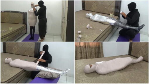[RM118] Beautiful Pakistani girl is wrapped into a mummy with 3 layers of duct tape until her body is stiff