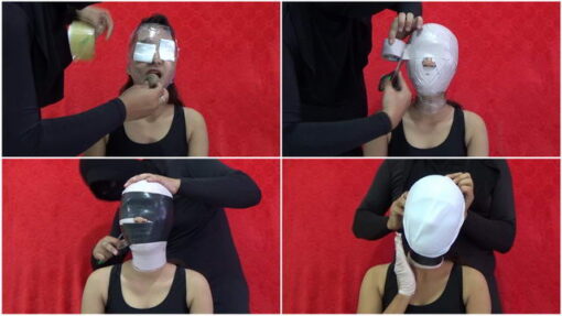 [RM128] CloseUp : head and palms wrapped, this girl is not breathing