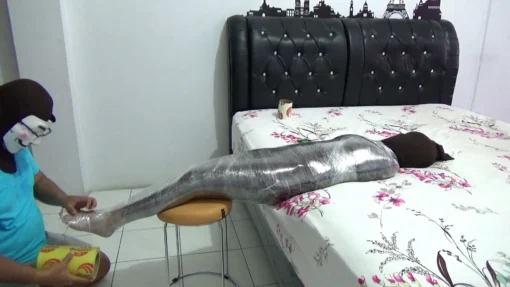 [RM078] A Beautiful Girl Wrapped In 3 Layers Of Leggings Then Wrapped Again In Plastic - Image 5