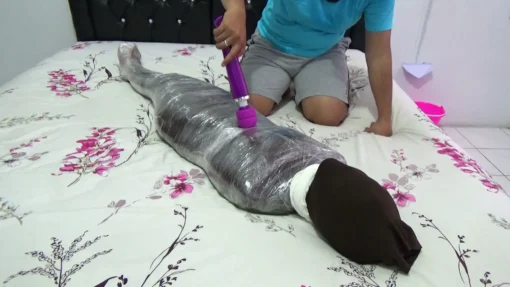 [RM078] A Beautiful Girl Wrapped In 3 Layers Of Leggings Then Wrapped Again In Plastic - Image 6