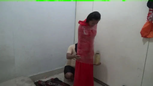 [RM108] In the bedroom, this girl is wrapped in a blanket and then in tight duct tape - Image 3