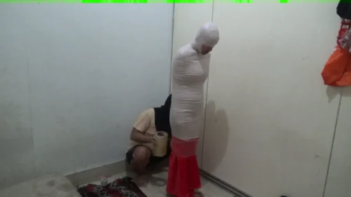[RM108] In the bedroom, this girl is wrapped in a blanket and then in tight duct tape - Image 5