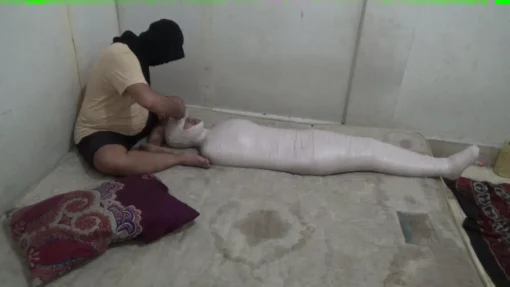 [RM108] In the bedroom, this girl is wrapped in a blanket and then in tight duct tape - Image 6
