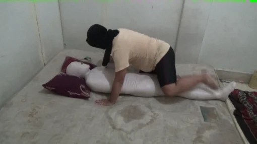 [RM108] In the bedroom, this girl is wrapped in a blanket and then in tight duct tape - Image 7