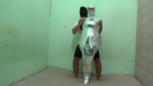 [RM112] Beautiful Girl In Swimsuit Wrapped Tightly Into A Mummy In 2 Layers Of Duct Tape - Image 6