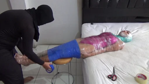 [RM130] Beautiful girl in sexy swimsuit mummified in 2 layers of tape and vibrator stimulated - Image 4