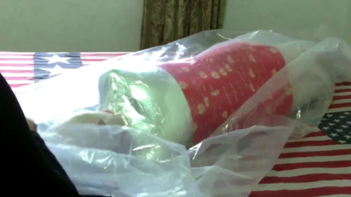 [RM140] A girl is tightly wrapped in 2 layers and 3 different duct tapes - Image 7
