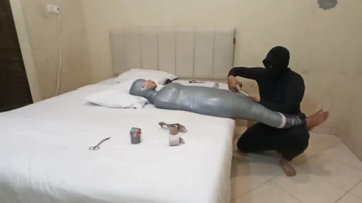 [RM150] A girl was mummified in white and grey duct tape and then her breath was sealed - Image 4