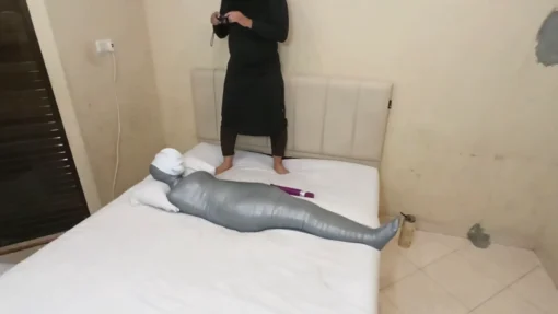 [RM150] A girl was mummified in white and grey duct tape and then her breath was sealed - Image 6