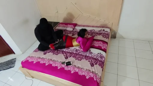 [RM153] This Girl Was Wrapped Tightly in Black Plastic And Transparent Duct Tape in Frogtied Pose Like a Pet - Image 3