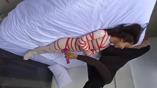 [RM159] A beautiful girl who is only 150 cm tall is wrapped into a mummy with white duct tape with both hands wrapped together in front - Image 5