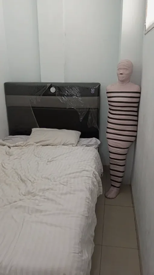 [RM164] A Girl Tries To Become A Mummy With Duct Tape For The First Time In Her Bedroom - Image 5