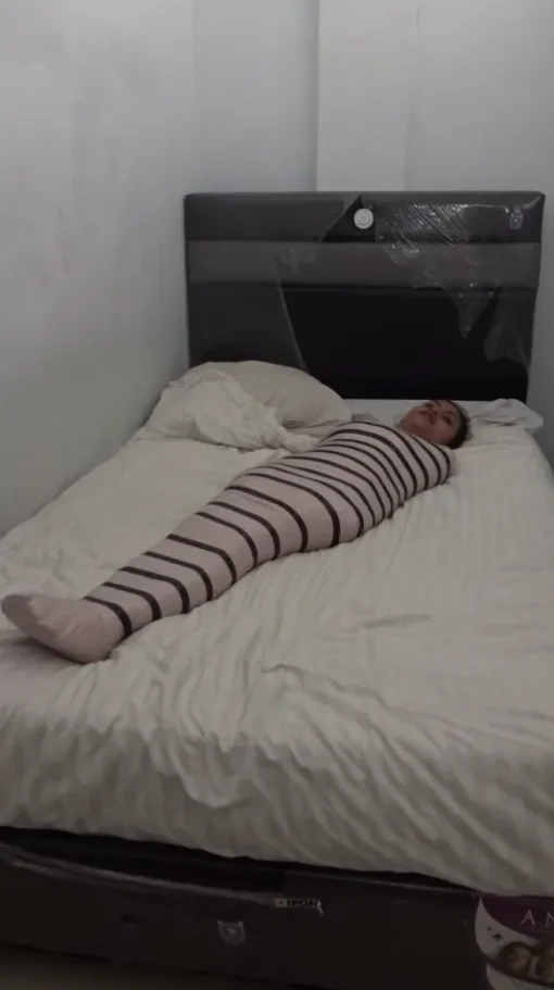 [RM164] A Girl Tries To Become A Mummy With Duct Tape For The First Time In Her Bedroom - Image 7