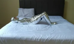 [RM165] A Girl of Pakistani Descent Tries for the First Time to Be Wrapped into a Mummy with Chrome Duct Tape