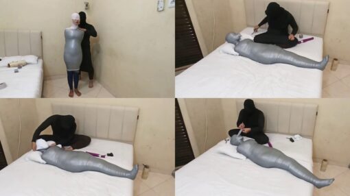 [RM150] A girl was mummified in white and grey duct tape and then her breath was sealed