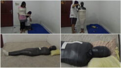 [RM048] A woman is tightly wrapped in 2 layers of cloth and gets breathplay