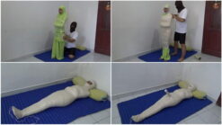 [RM055] A girl is wrapped in a prayer position and given a stimulus with a vibrator