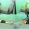 [RM082] Beautiful girl mummified in 2 layers of duct tape to become a yellow power ranger