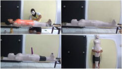 [RM084] Cute girl gets wrapped in pool, gets electric shock and vibratr stimulation