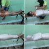 [RM097] A beautiful girl wearing glasses is mummified tightly on a log