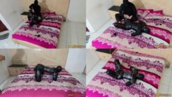 [RM153] This Girl Was Wrapped Tightly in Black Plastic And Transparent Duct Tape in Frogtied Pose Like a Pet